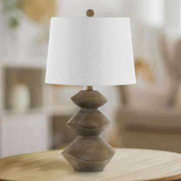 Laken Minimalist Coastal Resin/Iron 3-Stack Cairn LED Table Lamp - JONATHAN Y
